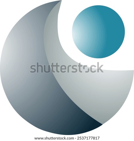 vector half circle in gray filled with a perfect circle in blue