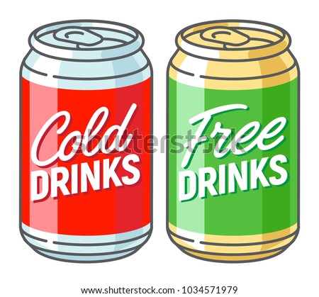Two aluminum cans with the inscription - cold and free drinks. Vector illustration.