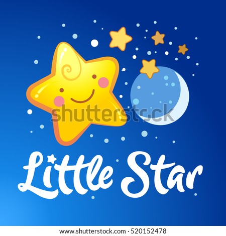 Little Star lettering and the starry sky. Vector illustration.