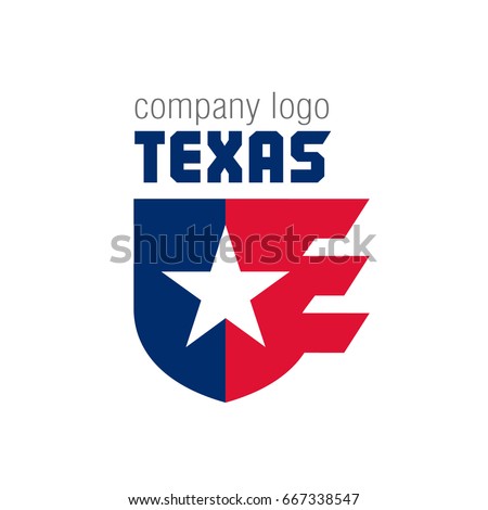 Texas logo. Flying shield with a star in the colors of the state. Vector illustration.