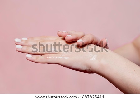 Similar – Image, Stock Photo unrecognizable woman using disinfectant alcohol gel in a car before driving. Clean hands concept