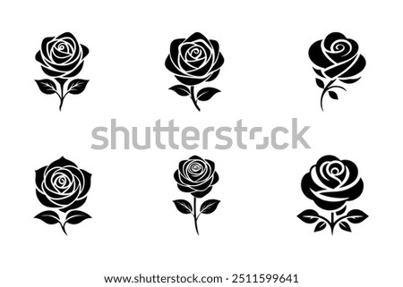 Rose flower icon set. Flower silhouette