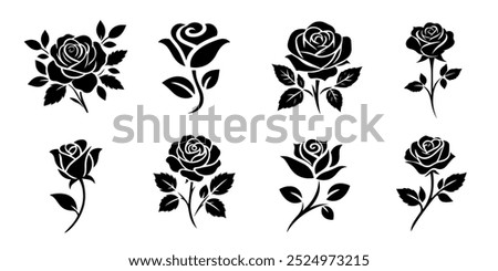 Set of roses silhouettes. Rose icon