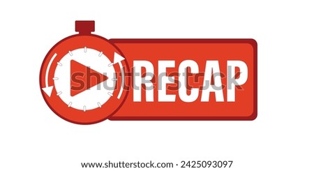 Recap, video play button replay. Watching on streaming. Vector stock illustration.