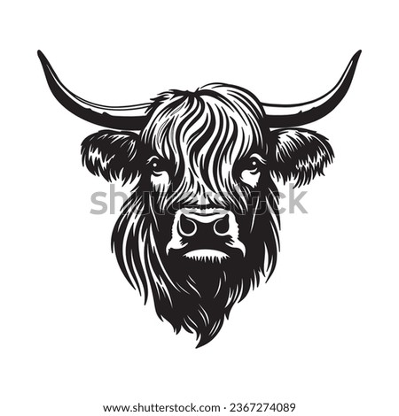 Highland cow detailed silhouette hand drawn vector