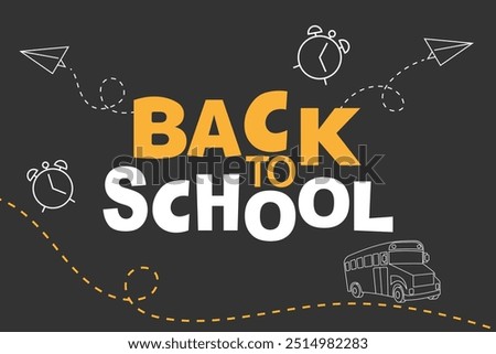  Back to School Text Typography with Paper Airplane and School Bus.Back to school design blackboard banner.First day at school banner design. Vector illustration.