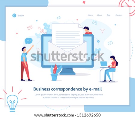 Landing page template. Business correspondence by email. Business concept. Flat vector illustration.