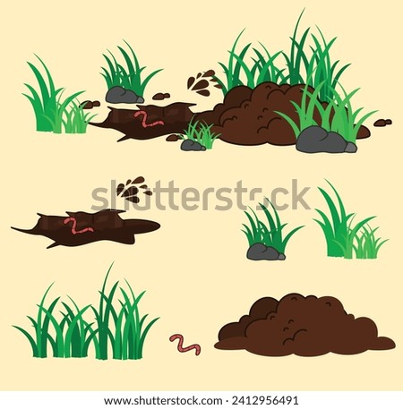 A vector depiction of a freshly dug hole surrounded by vibrant patches of grass, ideal for conveying the essence of gardening and cultivation. 