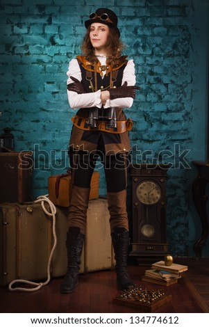 Steam punk girl in a vintage room