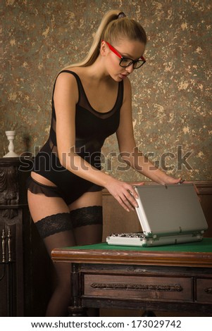 Spy girl opens a secret briefcase