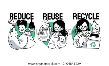 Reduce, Reuse, Recycle 3R Concept Symbol with People Vector Illustration