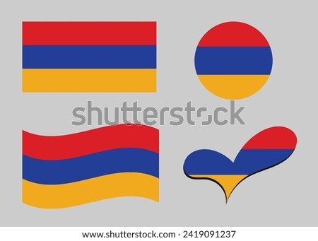 Flag of Armenia. Armenia flag in heart shape. Armenia flag in circle shape. Country flag variations	
