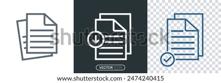  Document icons in different style. Paper document, Document vector icons isolated design. Linear File icon in different styles. vector illustration.
