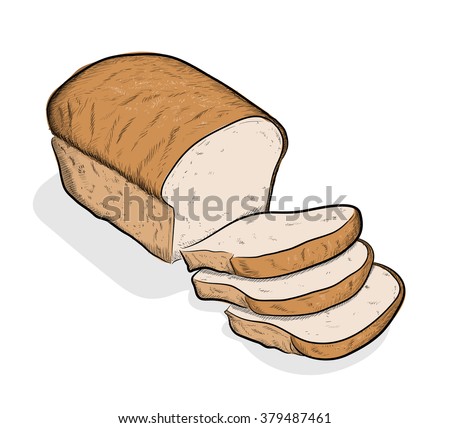 Bread, a hand drawn vector illustration of a sliced off bread, the sketch, colors, and the background shadow are on separate groups for easy editing.
