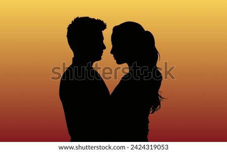 Similar – Image, Stock Photo silhouette of loving couple hugging on the lake at sunset. Beautiful young couple in love walking on the shore of the lake at sunset in the rays of bright light. copy space. selective focus