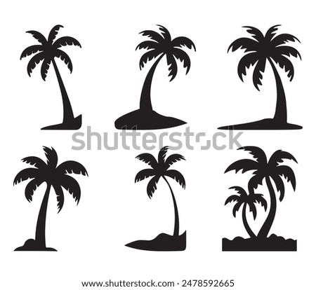 Black Palm Trees Set Isolated On White Background. Palm Silhouettes. Design Of Palm Trees For Posters, Banners, And Promotional Items. Vector Illustration.