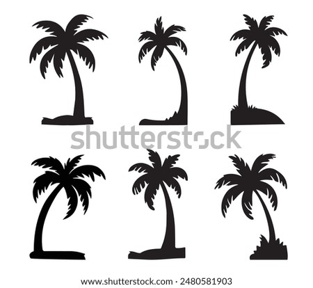 Black Palm Trees Set Isolated On White Background. Palm Silhouettes. Design Of Palm Trees For Posters, Banners, And Promotional Items. Vector Illustration.