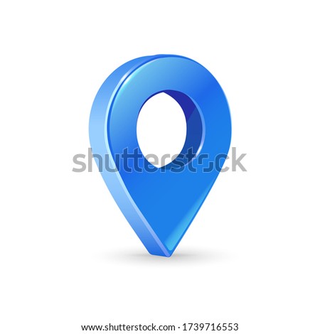 Realistic and stylish 3d pointer of map. Blue map marker icon in vector.