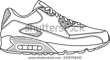 The legendary Nike Air Max 90, outlined and isolated on a white background. Suitable for commercial purposes.