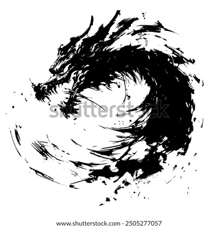 Chinese's Dragon, Ink Painting. Calligraphic ink Isolated on White Background, Oriental Decorative Element, Eastern Dragon Sketch.. 