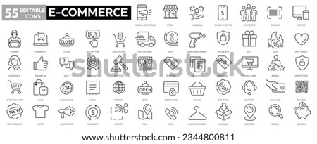 E-commerce, online shopping and delivery elements - minimal thin line web icon set. Outline icons collection. Simple vector illustration. editabale stroke icons.