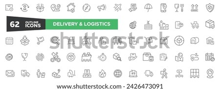 Delivery, shipping, logistics - minimal thin line web icon set. Outline icons collection. order tracking, delivery home, warehouse, truck, scooter, courier and cargo icons.