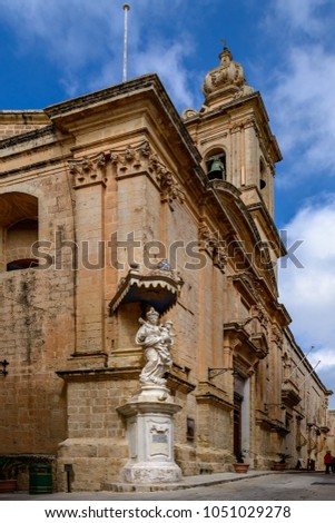 Carmelite Church with statue of the Virgin Mary in Mdina, Malta Stock fotó © 