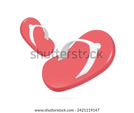Two pastel pink slippers on a white background or flip flops isolated, vector  3d illustration for summer or life style advertising design