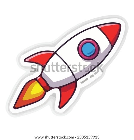 A rocket vector illustration should feature a sleek, streamlined rocket with a pointed nose cone, fins at the base, and a cylindrical body. The rocket might have a classic design with three fins, ofte