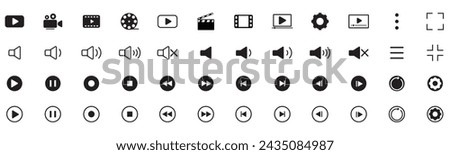 collection of media player icons, Media player icons collection. Video player icons. , media icon set