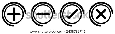 Round plus and minus icons set with different thicknesses. Vector. plus icon