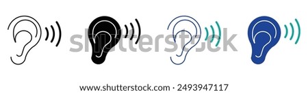 High Noise Area line icon. linear style sign for mobile concept and web design. Ear with sound waves and a caution label outline vector icon. Symbol, logo illustration. Vector graphics