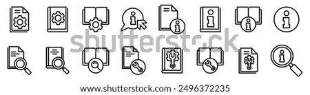 Manual instruction book icon set. User guide book icons. Containing information, guide, reference, help and support. Vector illustration. stock vector. 
