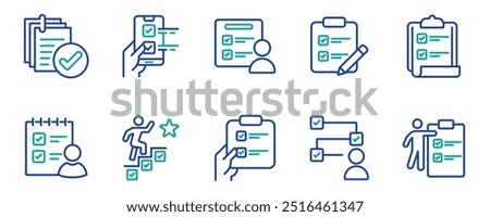 clipboard task checklist business checkmark icon set project goal progress management to-do list document outline vector illustration schedule priority design for web and app. stock vector. eps 10.