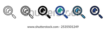 set Magnifier search for a jigsaw puzzle piece to successfully connect match icon vector business strategy problem solving symbol illustration for web and app. vector stock. 