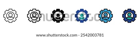 Account gear icon. Profile setting vector symbol. Simple User setup outline icons. Personalization icons set. Customer options web icon. vector stock. 