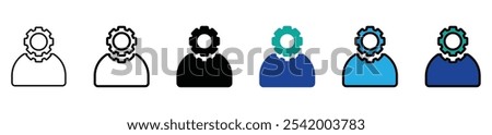 Account gear icon. Profile setting vector symbol. Simple User setup outline icons. Personalization icons set. Customer options web icon. vector stock. 