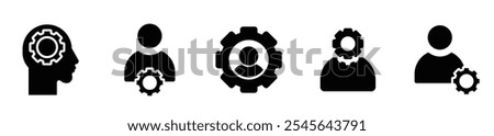 Account gear icon. Profile setting vector symbol. Simple User setup outline icons. Personalization icons set. Customer options web icon. vector stock