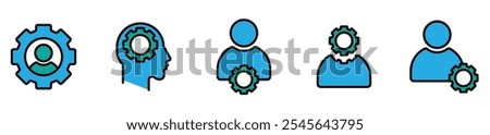 Account gear icon. Profile setting vector symbol. Simple User setup outline icons. Personalization icons set. Customer options web icon. vector stock