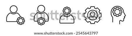 Account gear icon. Profile setting vector symbol. Simple User setup outline icons. Personalization icons set. Customer options web icon. vector stock