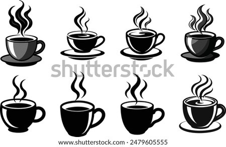 Coffee cup icons set Black and white design Vector illustration