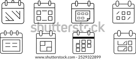 Calendar Icons Set Outline Design Black White
