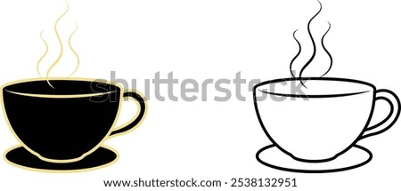 Two Coffee Cups, Hot Beverage, Black and White