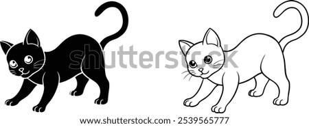 Black and White Cat Stretching Illustration