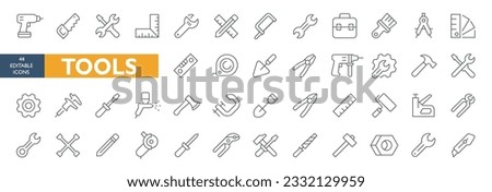 Tool  Instrument thin line icons set. Building Tools editable fill icon. Working tools symbols. Instrument simple icons. Vector with white background tools and constructions icons set 44 editable