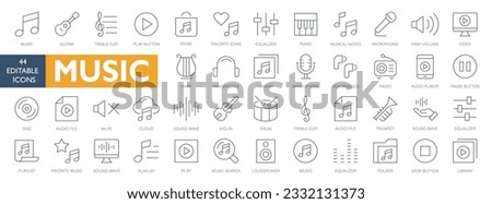 Music thin line icon set. Simple Music editable stroke icons. Music, Audio, Sound icons. Vector illustration with white background best icons and style 44 music icons set best editable stroke stroke