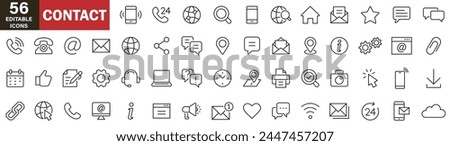 Contact thin line icons set, Contact Us web icons in line style. Chat, support, message, phone, globe, point, chat, call, info - stock vector illustration on white background, 