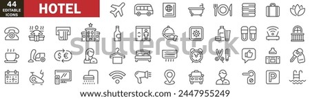  Hotel Restaurant icons, hotel icons, cafe menu, food and drink - thin line web icon set. Outline icons collection. Simple vector illustration. on white background editable stroke line icons