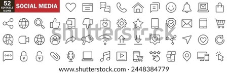 Social Media and  Network line icons set. Social media, social network, chat, message, blog icon collection. Vector illustration on white background icons, editable stroke line icons, 