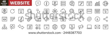 Website thin line icons set. Website symbol. Web, Search, Homepages icon. Vector illustration icons on white background editable stroke icons, Media, web, contact, commerce, communication, device 